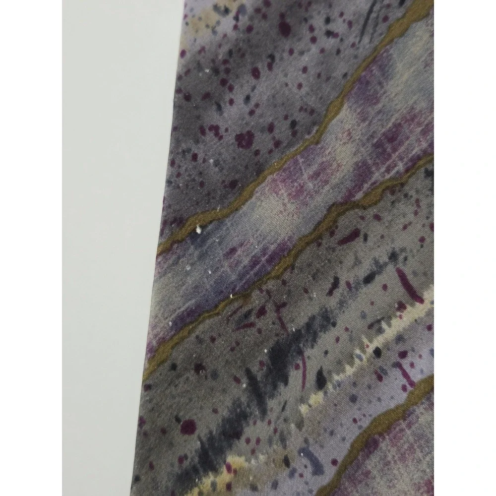Meeting Street‎ Mens Silk Crepe Tie Abstract Splatter Stripe Purple Grey USA